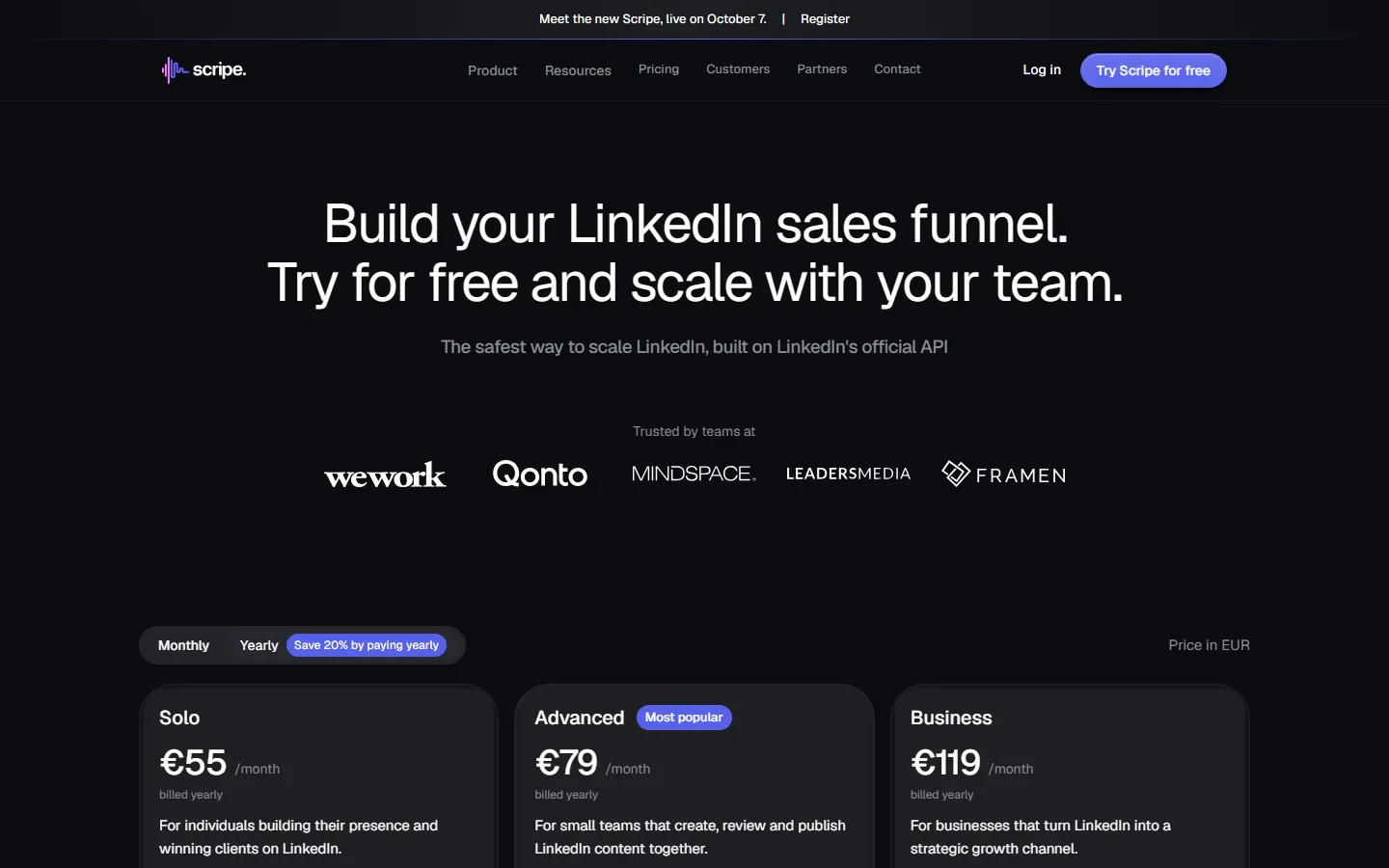 Scripe website, October 2026